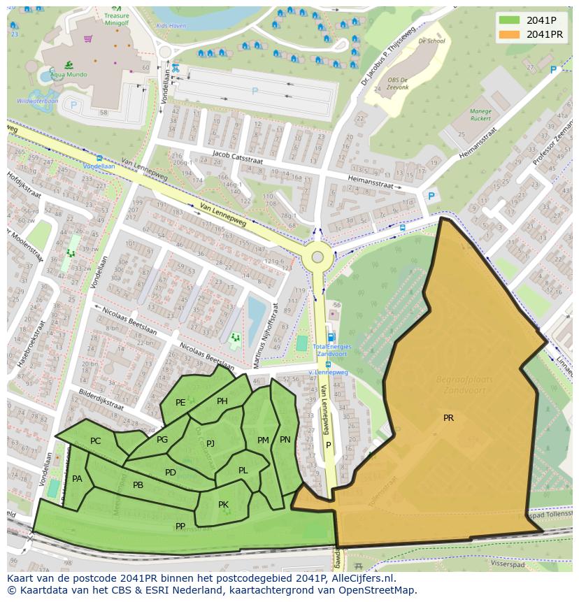 Afbeelding van het postcodegebied 2041 PR op de kaart.