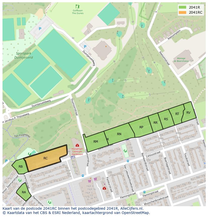 Afbeelding van het postcodegebied 2041 RC op de kaart.