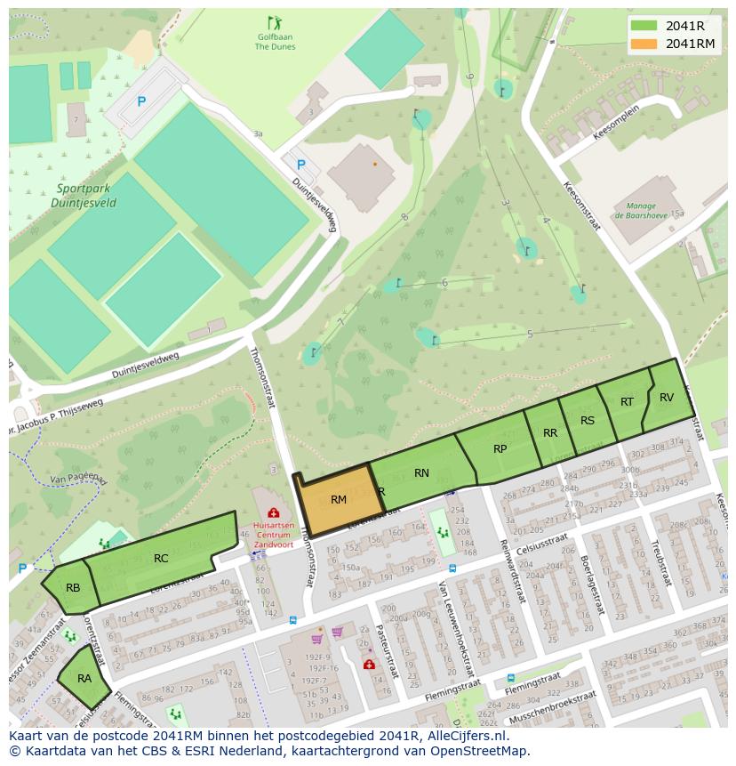Afbeelding van het postcodegebied 2041 RM op de kaart.