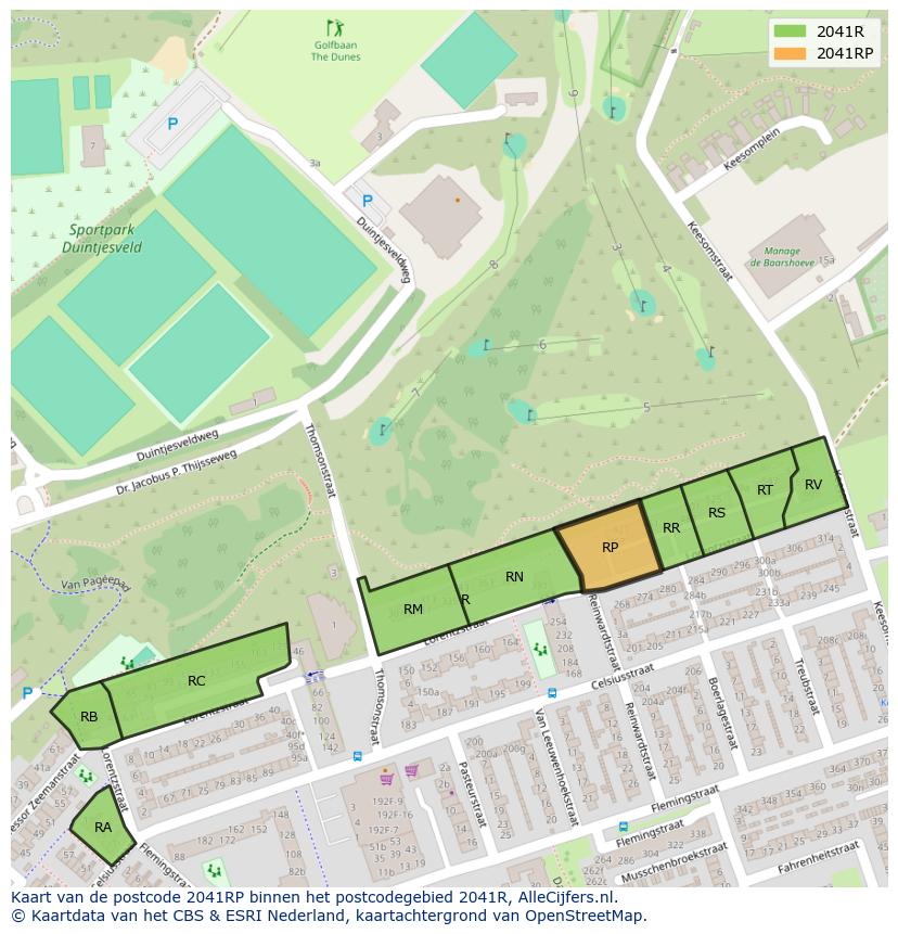 Afbeelding van het postcodegebied 2041 RP op de kaart.