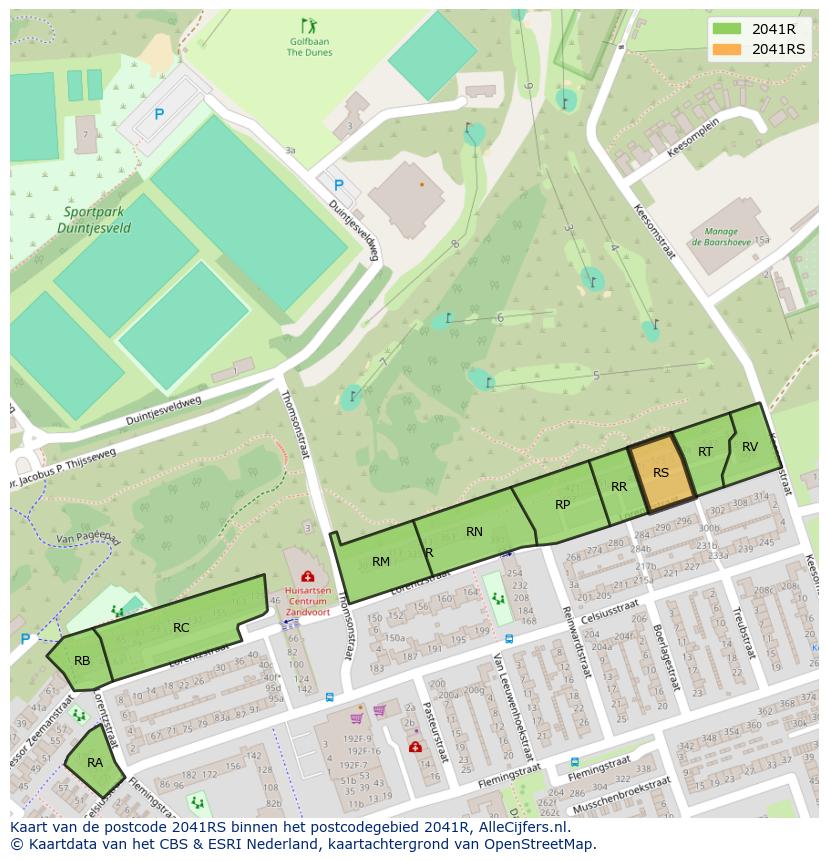 Afbeelding van het postcodegebied 2041 RS op de kaart.