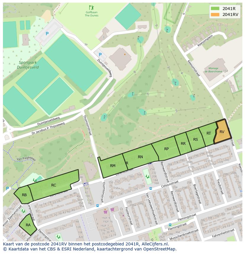 Afbeelding van het postcodegebied 2041 RV op de kaart.
