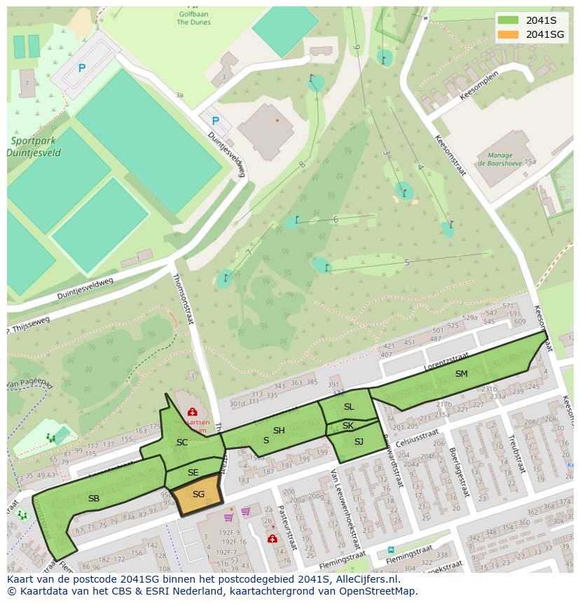 Afbeelding van het postcodegebied 2041 SG op de kaart.