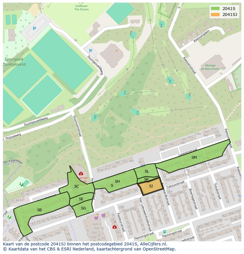 Afbeelding van het postcodegebied 2041 SJ op de kaart.