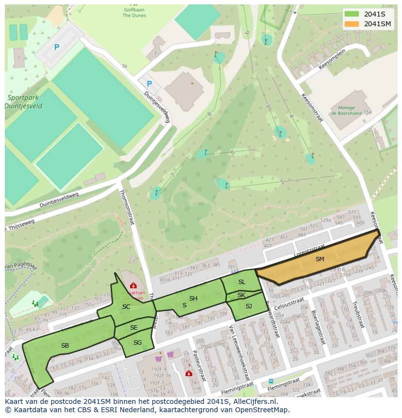 Afbeelding van het postcodegebied 2041 SM op de kaart.