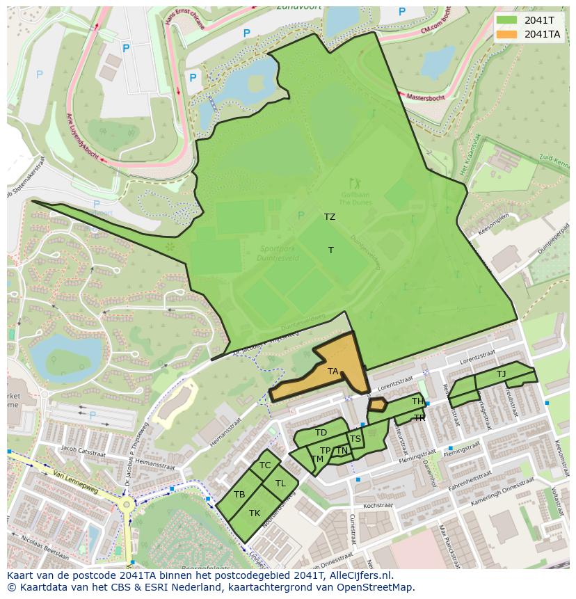 Afbeelding van het postcodegebied 2041 TA op de kaart.