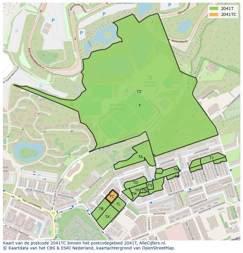 Afbeelding van het postcodegebied 2041 TC op de kaart.
