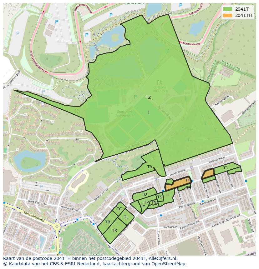 Afbeelding van het postcodegebied 2041 TH op de kaart.
