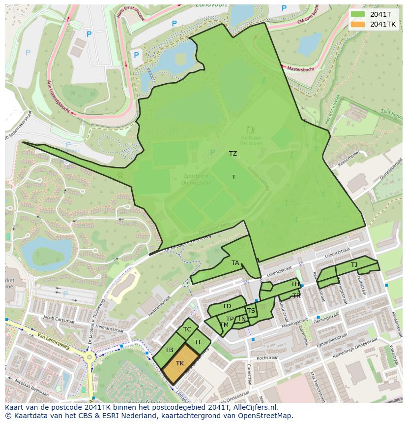 Afbeelding van het postcodegebied 2041 TK op de kaart.