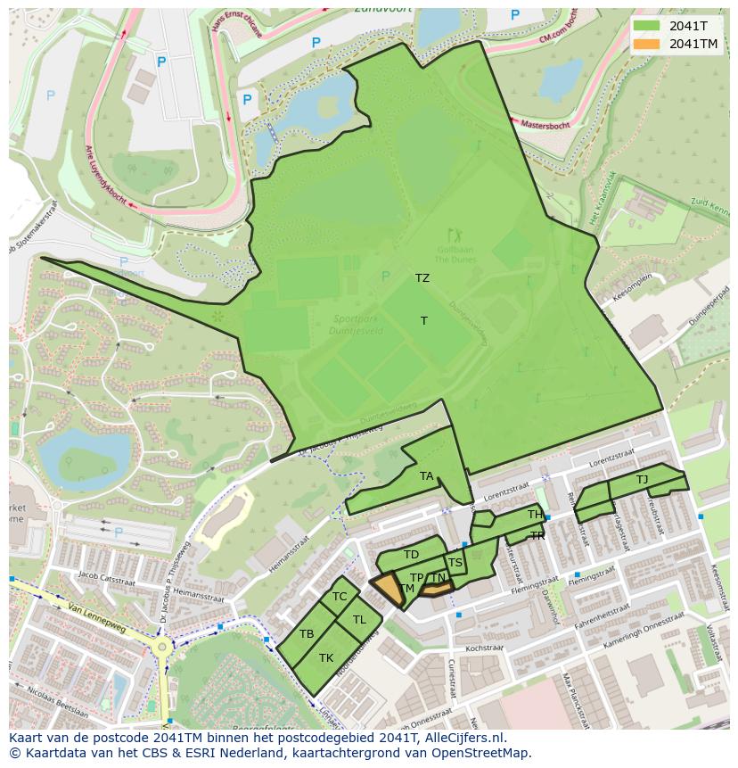 Afbeelding van het postcodegebied 2041 TM op de kaart.
