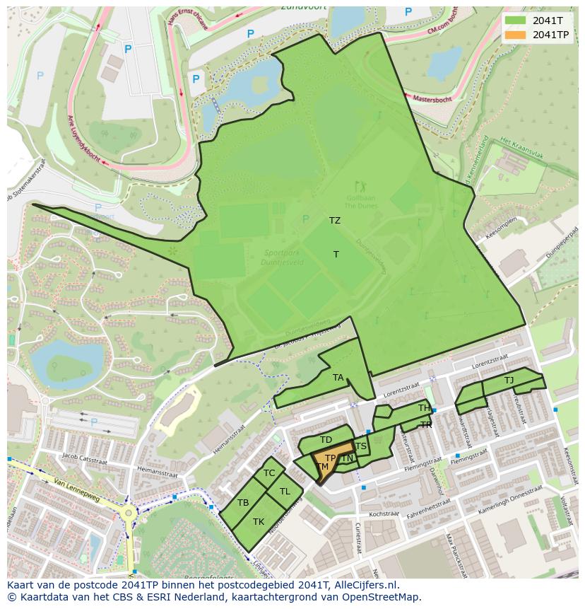 Afbeelding van het postcodegebied 2041 TP op de kaart.