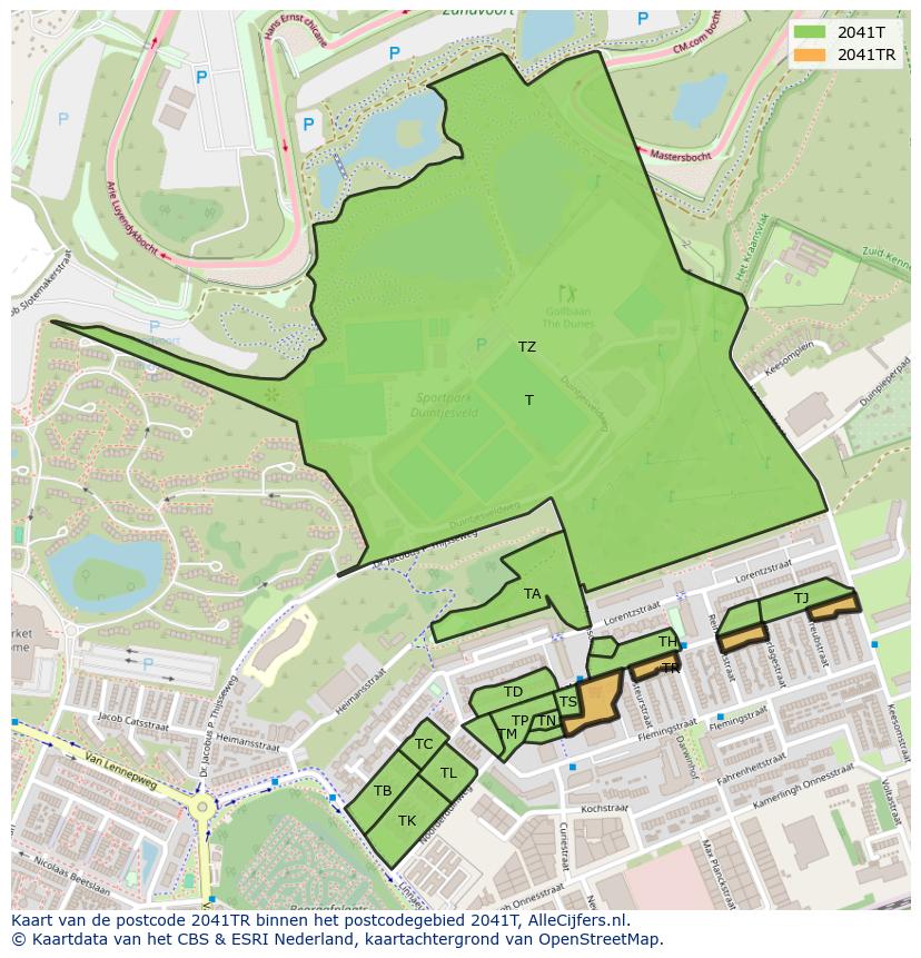 Afbeelding van het postcodegebied 2041 TR op de kaart.