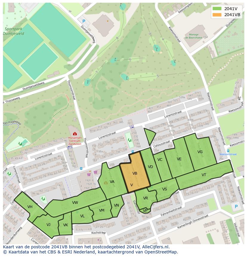 Afbeelding van het postcodegebied 2041 VB op de kaart.