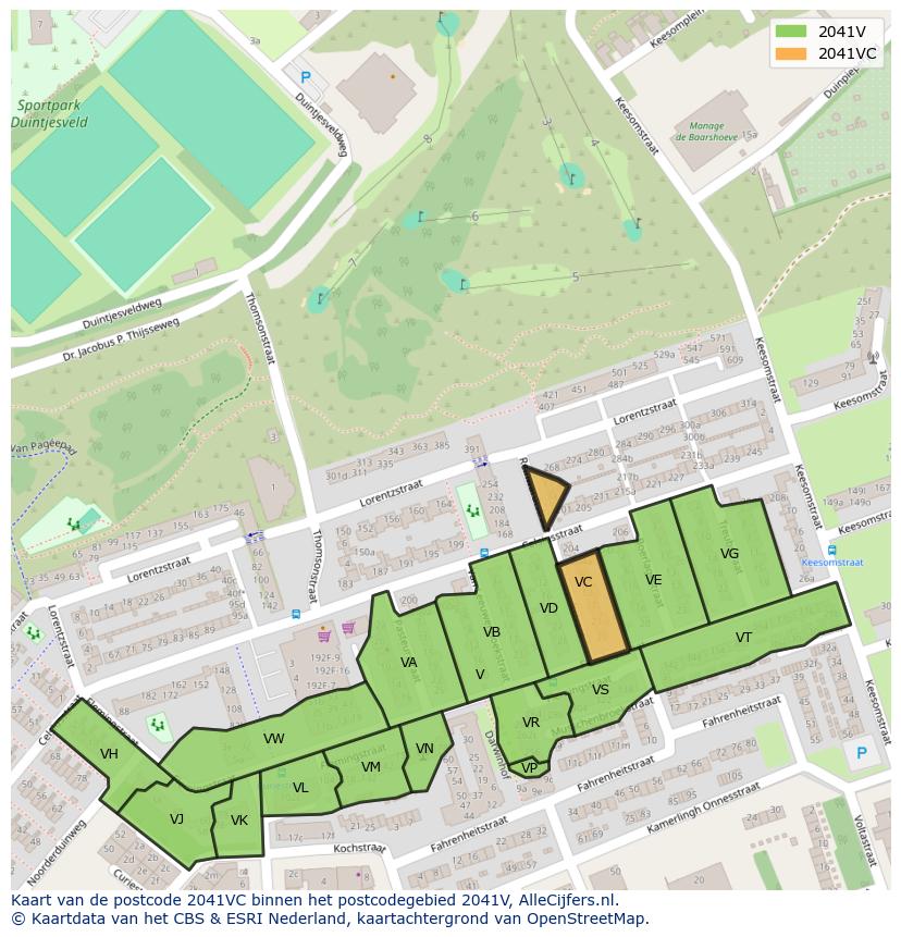 Afbeelding van het postcodegebied 2041 VC op de kaart.