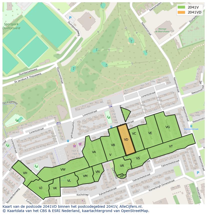 Afbeelding van het postcodegebied 2041 VD op de kaart.