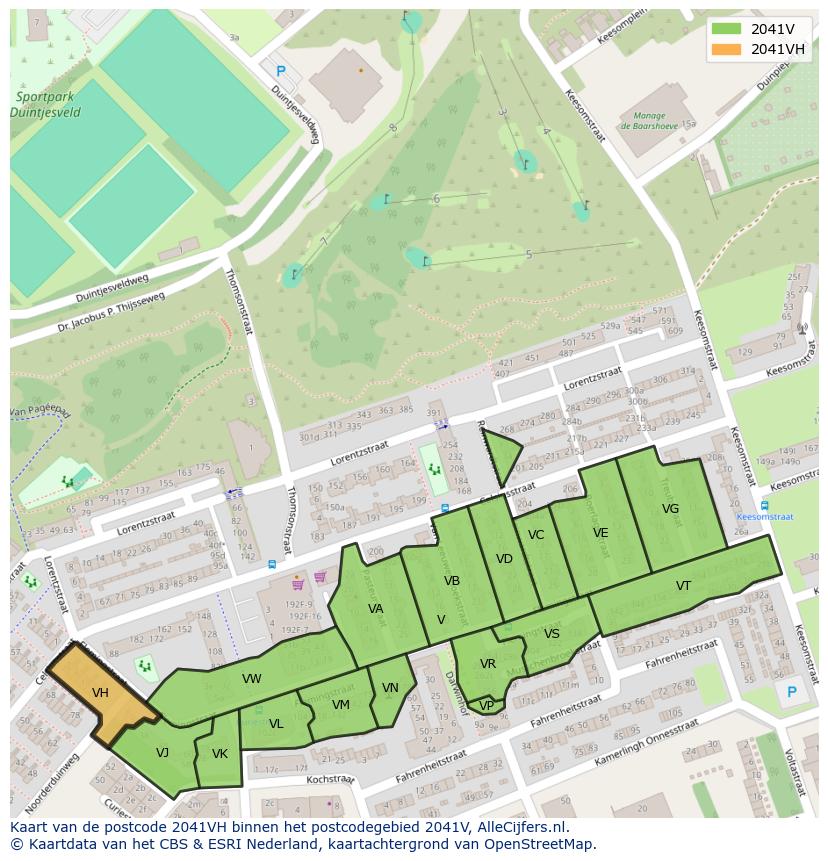 Afbeelding van het postcodegebied 2041 VH op de kaart.