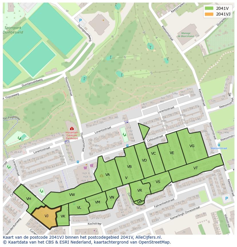 Afbeelding van het postcodegebied 2041 VJ op de kaart.