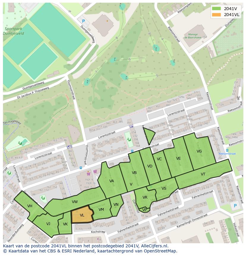 Afbeelding van het postcodegebied 2041 VL op de kaart.