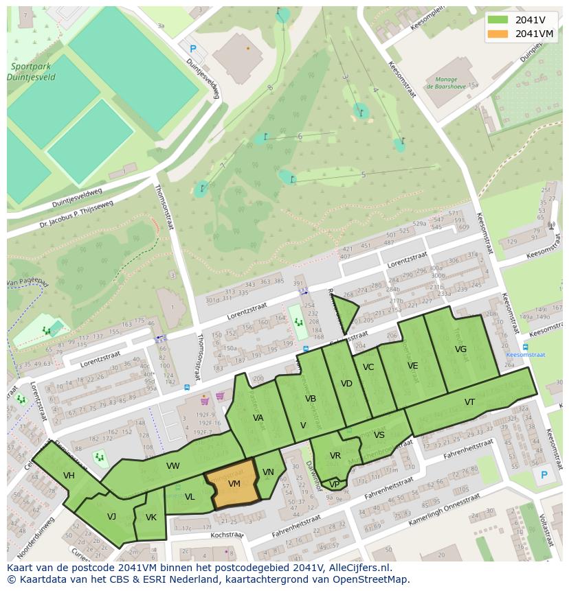 Afbeelding van het postcodegebied 2041 VM op de kaart.