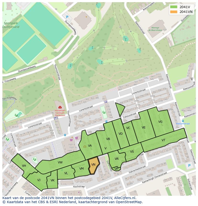 Afbeelding van het postcodegebied 2041 VN op de kaart.