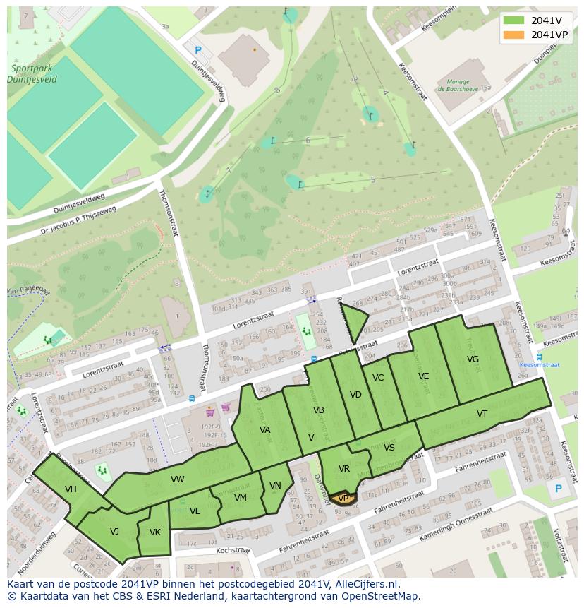 Afbeelding van het postcodegebied 2041 VP op de kaart.