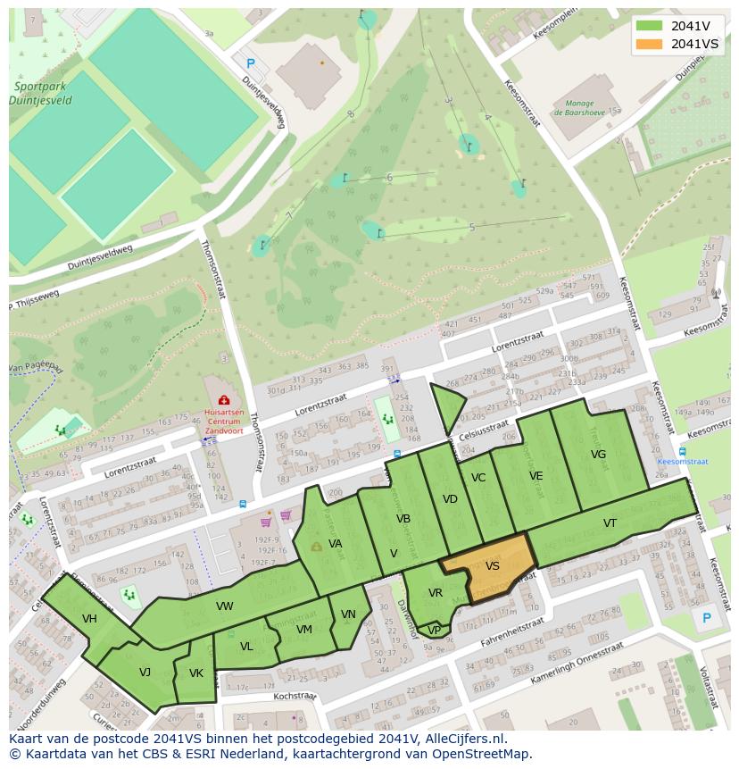 Afbeelding van het postcodegebied 2041 VS op de kaart.