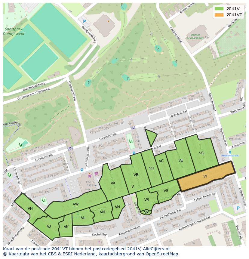 Afbeelding van het postcodegebied 2041 VT op de kaart.