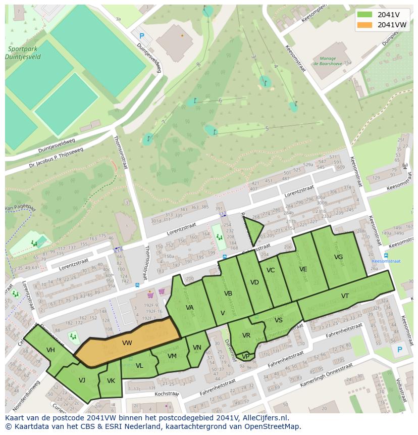 Afbeelding van het postcodegebied 2041 VW op de kaart.