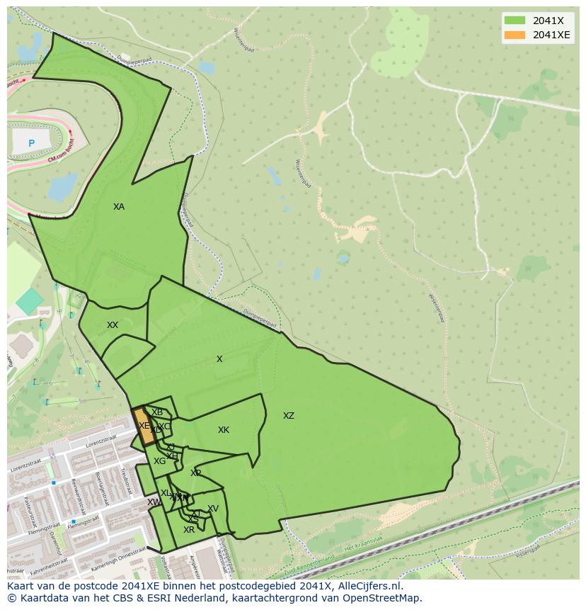 Afbeelding van het postcodegebied 2041 XE op de kaart.