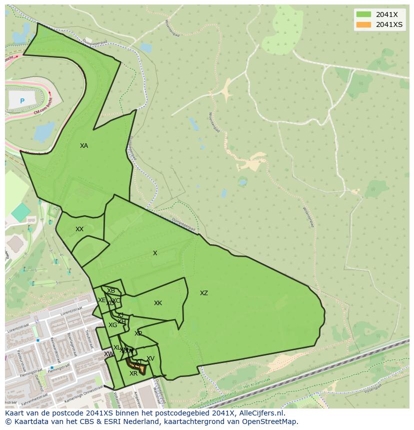 Afbeelding van het postcodegebied 2041 XS op de kaart.