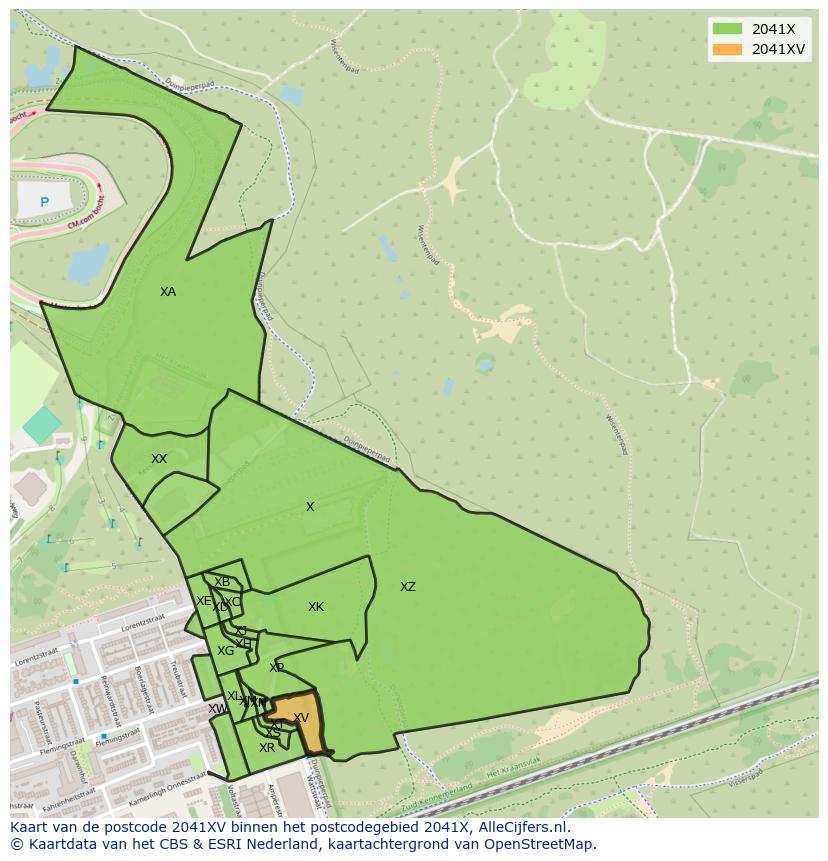 Afbeelding van het postcodegebied 2041 XV op de kaart.