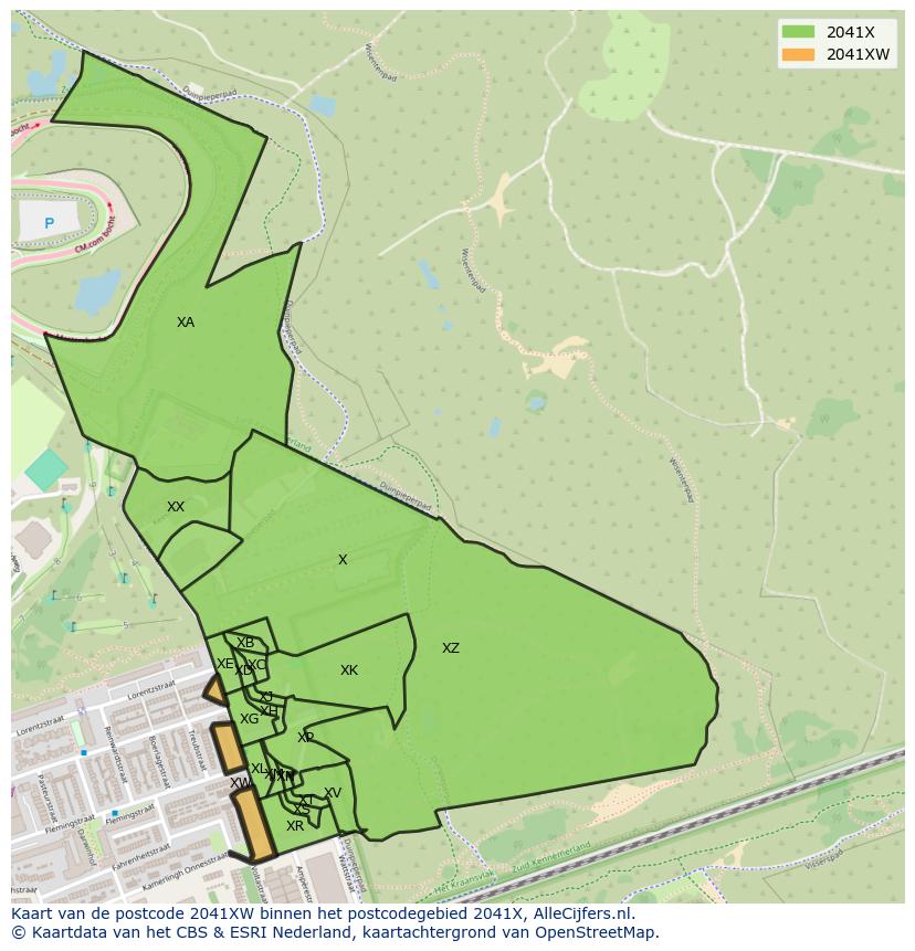 Afbeelding van het postcodegebied 2041 XW op de kaart.