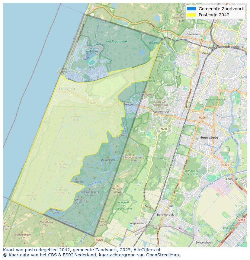 Afbeelding van het postcodegebied 2042 op de kaart.