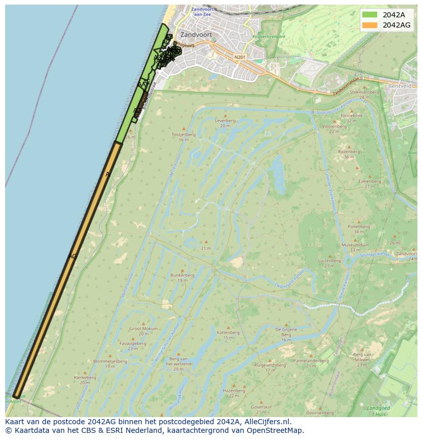 Afbeelding van het postcodegebied 2042 AG op de kaart.