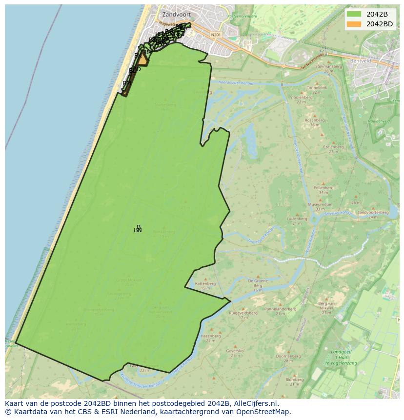 Afbeelding van het postcodegebied 2042 BD op de kaart.