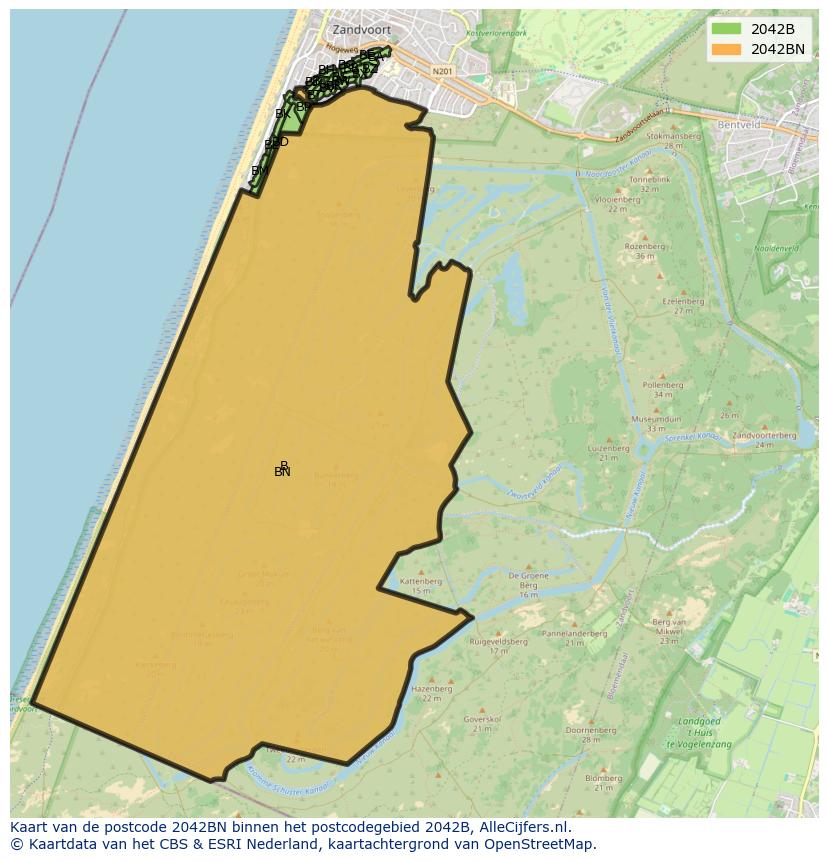 Afbeelding van het postcodegebied 2042 BN op de kaart.