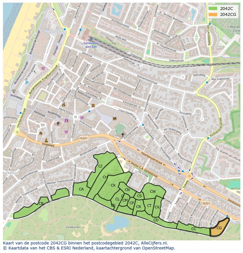 Afbeelding van het postcodegebied 2042 CG op de kaart.