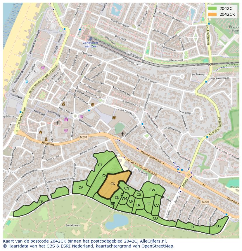 Afbeelding van het postcodegebied 2042 CK op de kaart.