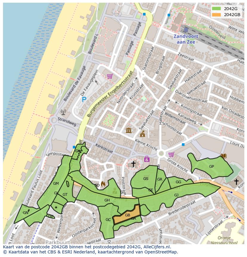 Afbeelding van het postcodegebied 2042 GB op de kaart.