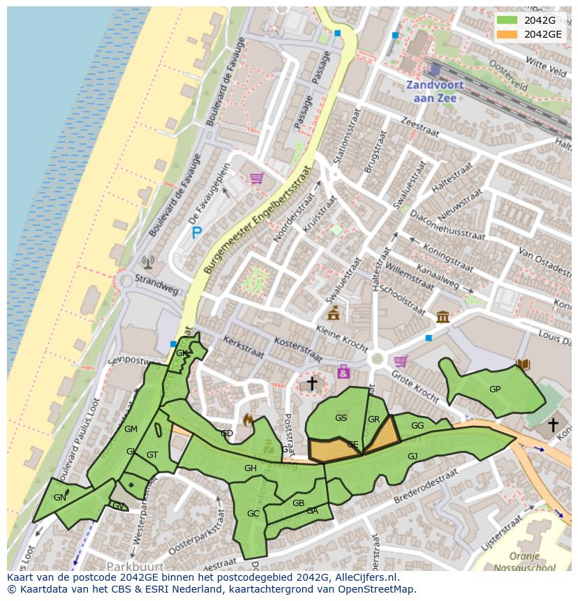 Afbeelding van het postcodegebied 2042 GE op de kaart.