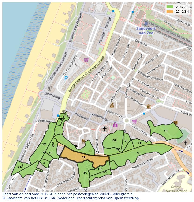 Afbeelding van het postcodegebied 2042 GH op de kaart.