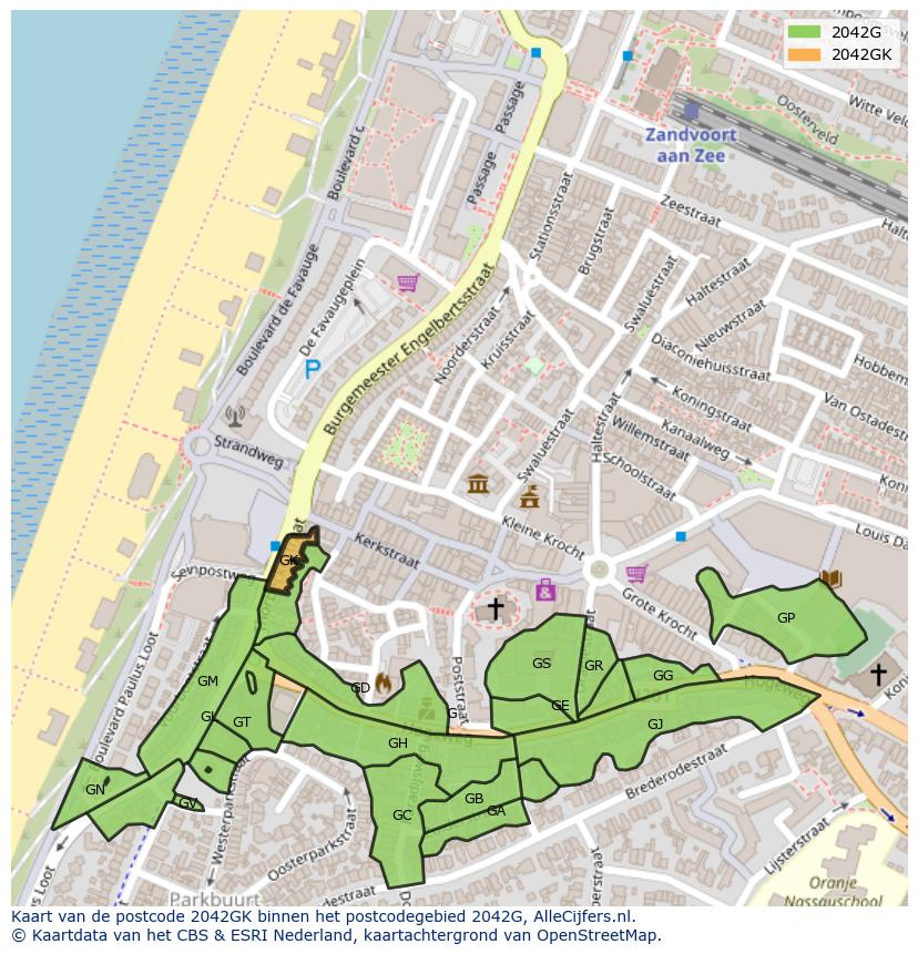 Afbeelding van het postcodegebied 2042 GK op de kaart.