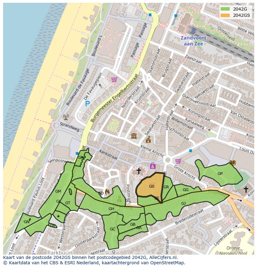 Afbeelding van het postcodegebied 2042 GS op de kaart.