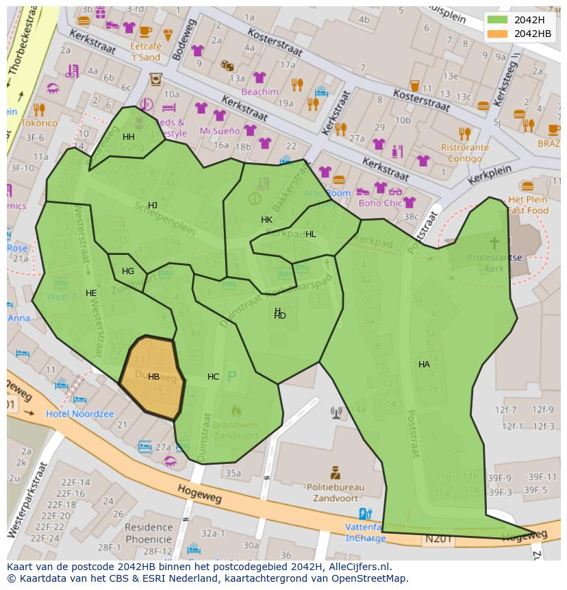 Afbeelding van het postcodegebied 2042 HB op de kaart.