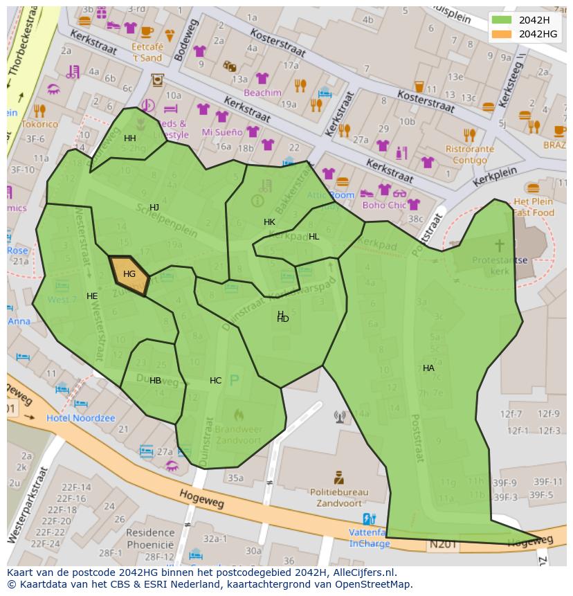 Afbeelding van het postcodegebied 2042 HG op de kaart.