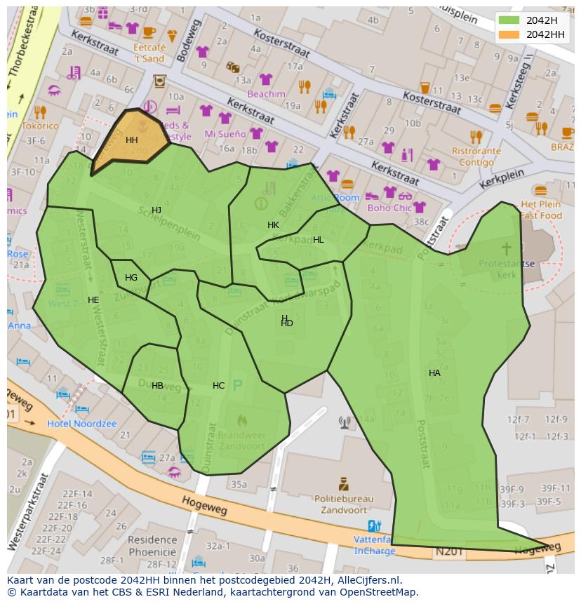 Afbeelding van het postcodegebied 2042 HH op de kaart.