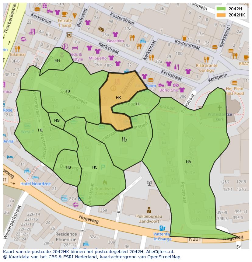 Afbeelding van het postcodegebied 2042 HK op de kaart.