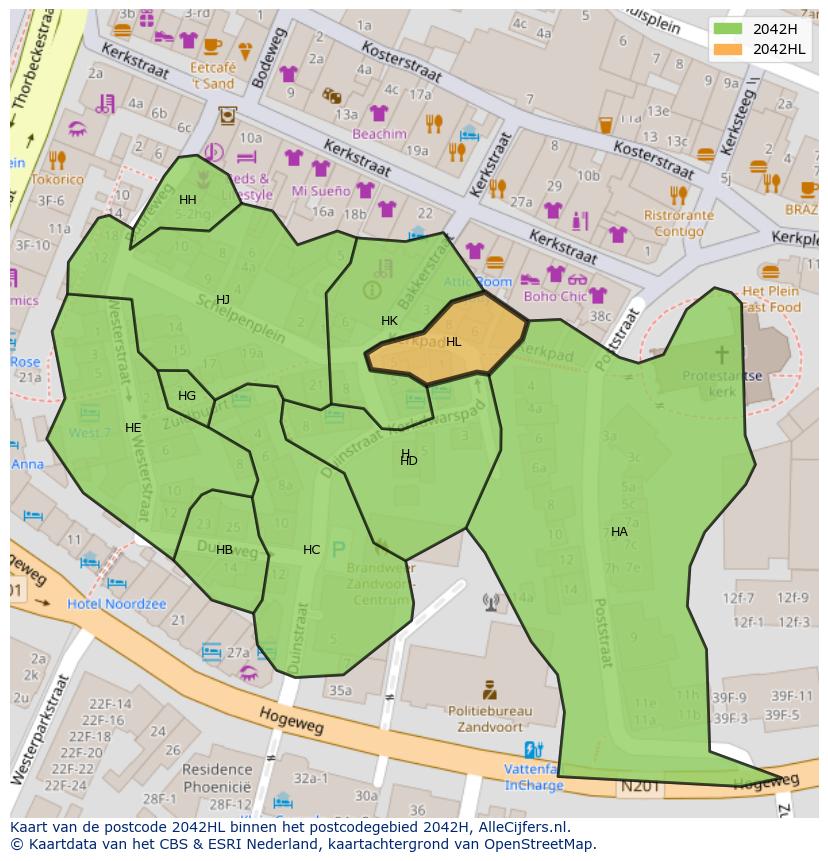 Afbeelding van het postcodegebied 2042 HL op de kaart.