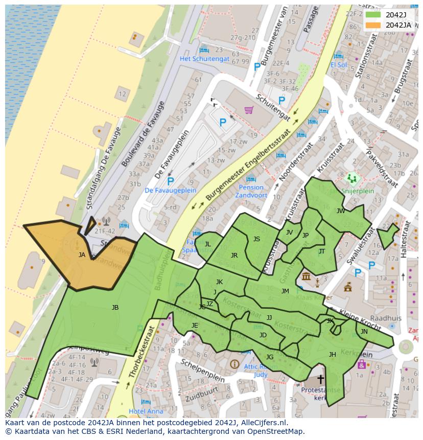 Afbeelding van het postcodegebied 2042 JA op de kaart.