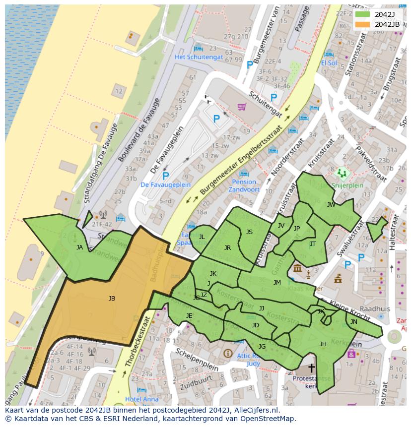 Afbeelding van het postcodegebied 2042 JB op de kaart.